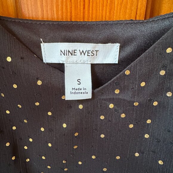 Nine West Black & Gold Polka Dot V-Neck Cami | Lined • Adjustable Straps - Small - Picture 2 of 8